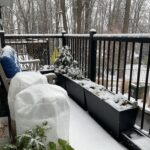 First snow fall and our balcony is covered in snow.