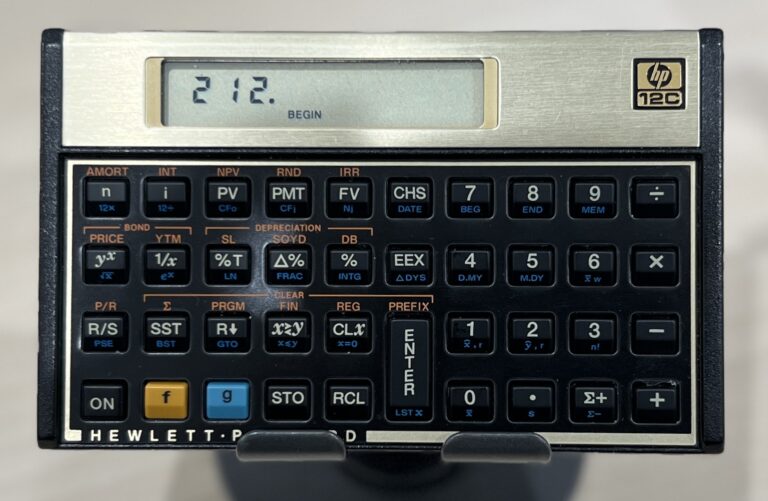 A financial calculator with the input value of 212, the water boiling point at sea level.